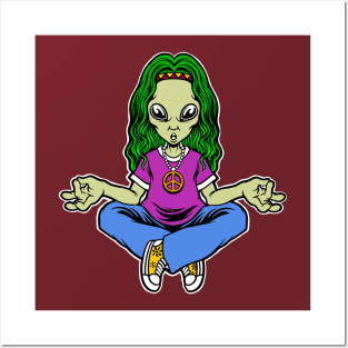 Meditating yoga alien Posters and Art